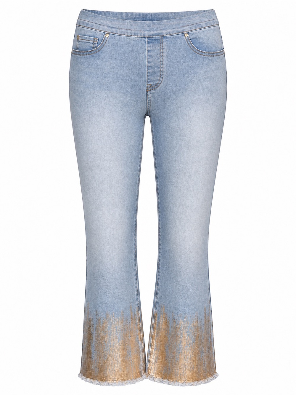 Tribal Audrey Mid Rise Crop Jeans Gold Foil Hem Size 6